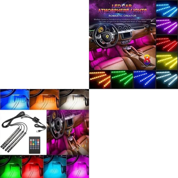 Car LED Strip Lights, Wsiiroon 4pcs 48 LED Bluetooth App Controller Interior Lights Multi Color