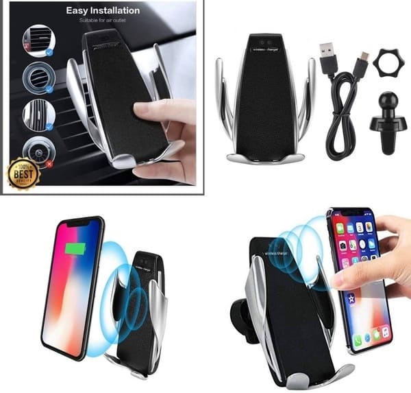 Wireless Car Charger Mount -Auto-Clamping Smart Sensor 10W 7.5W Qi Fast Charging Car Front Windshield Dashboard Air Vent Phone Holder