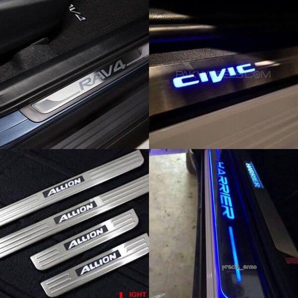 2x Blue LED Car Door Sill Scuff Cover Induction Moving Light Welcome Panel Lamps