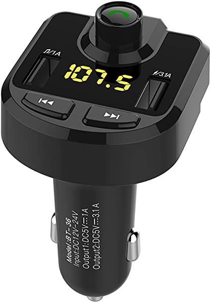 BT36 Bluetooth FM Transmitter Dual USB Port Car Charger for iPhone X, Samsung Note 8 etc. - Black